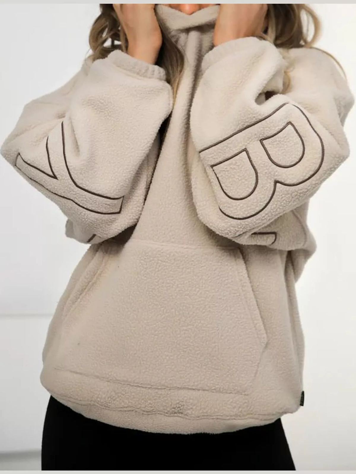 Letter Oversized Sherpa Hoodie — front view