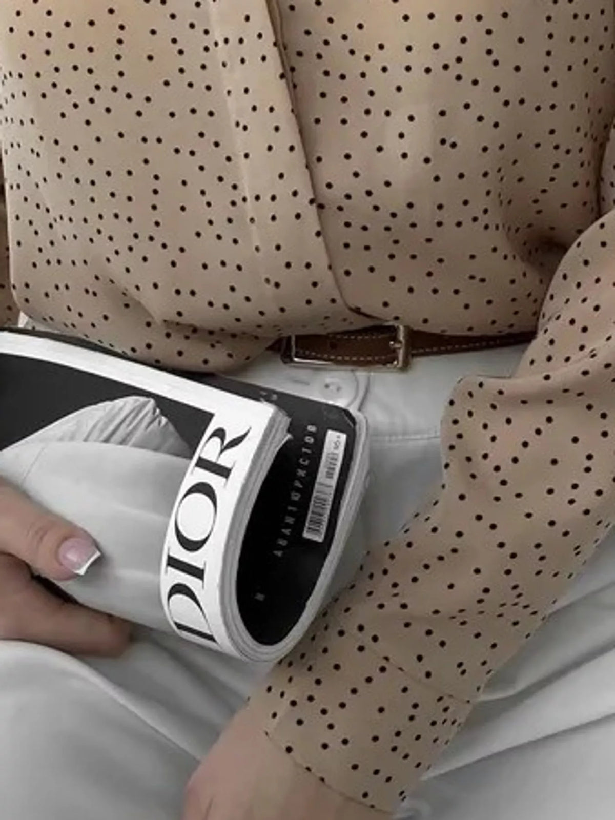 Button-up shirt, tan dotted cuff detail