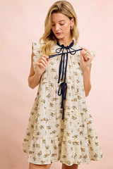 Trendsi BiBi Floral Multi-tierd Dress With Ruffles And Front Tie -