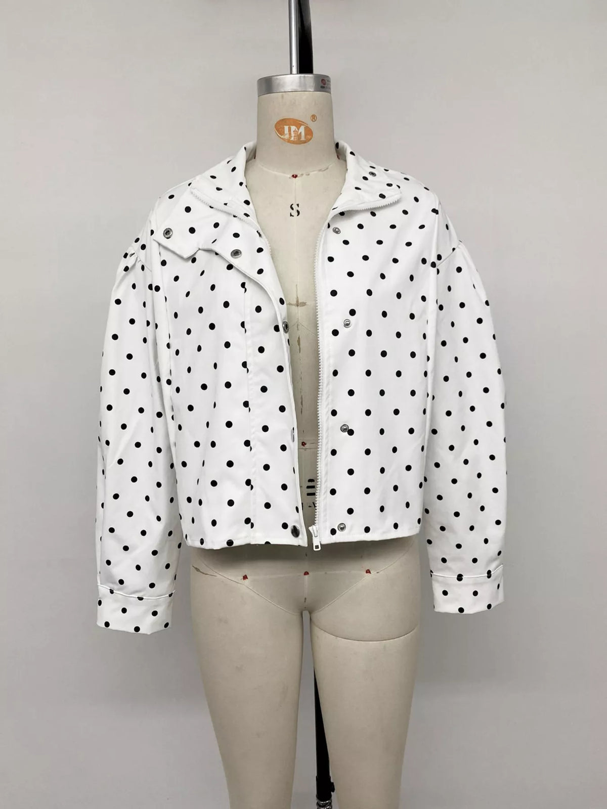 Trendsi Polka Dot Zip Up Cropped Jacket -