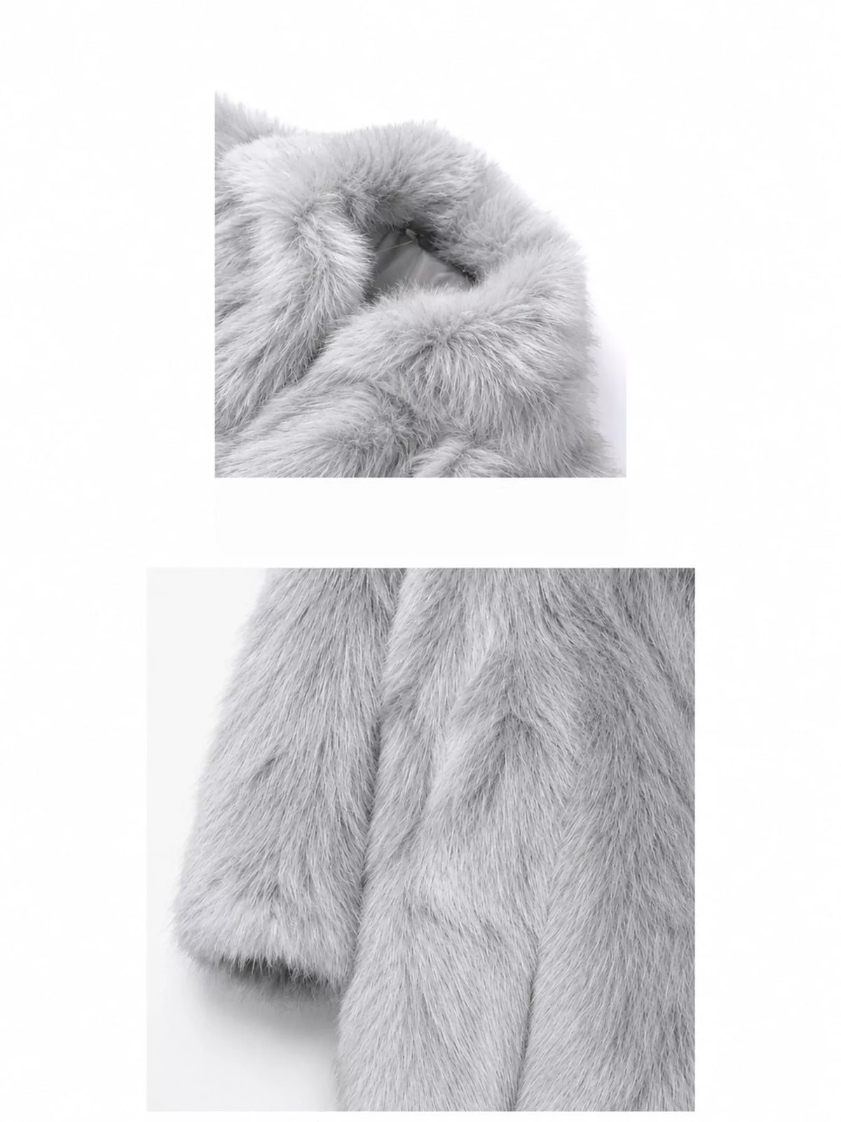 Faux Fur Long Sleeve Coat, detail view in gray