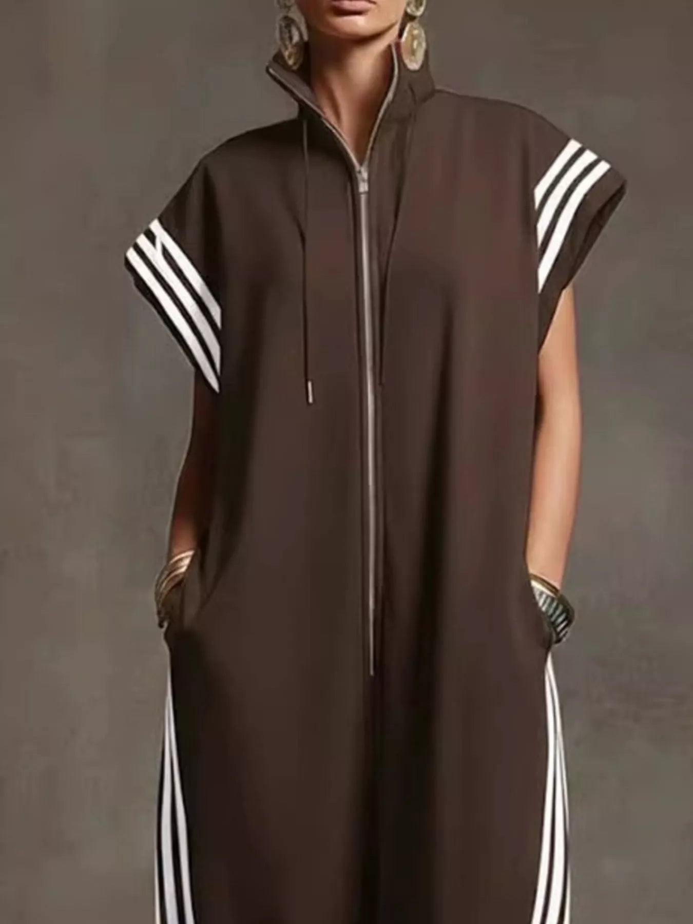 Trendsi Full Size Side Stripe Zip-Front Wide Leg Jumpsuit Plus Size -