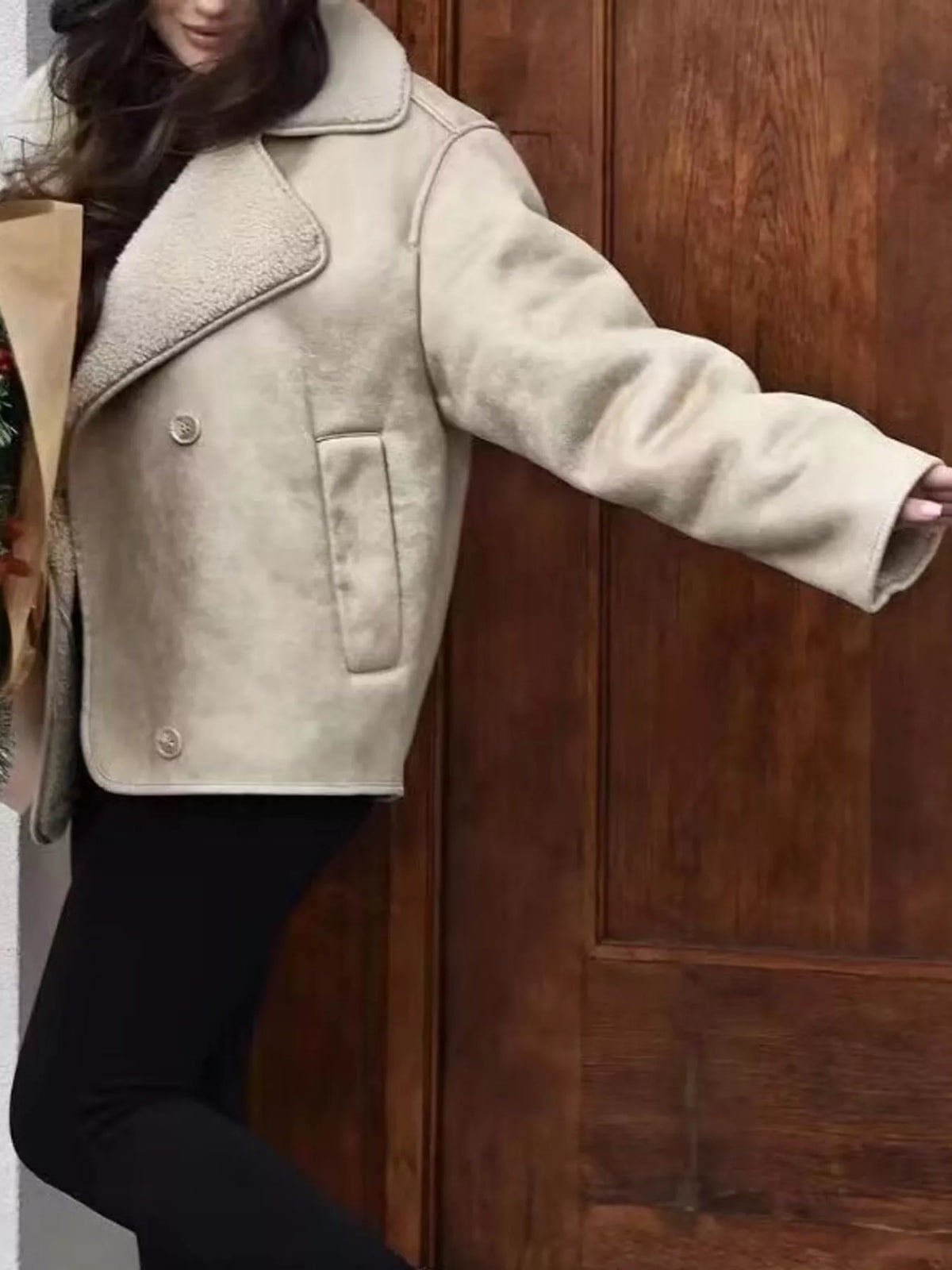 Sherpa-collar jacket, ivory side
