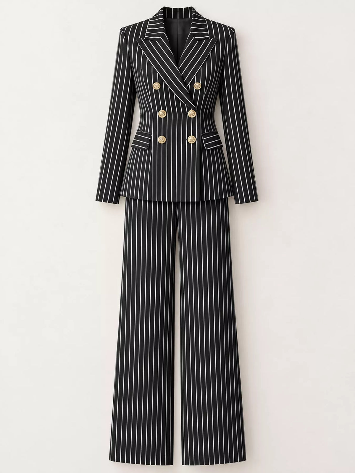 Pinstripe pantsuit, black hanging suit