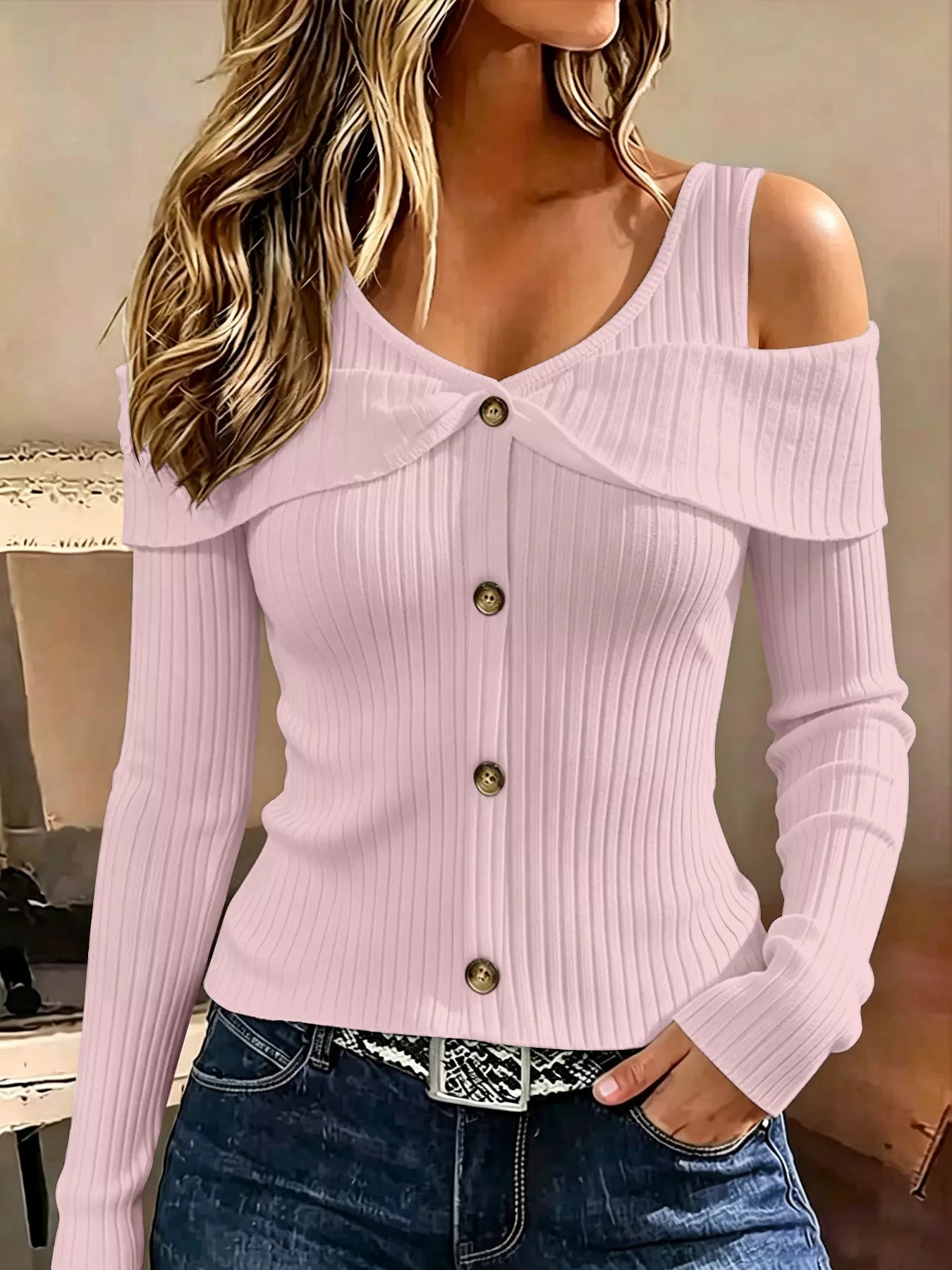 Trendsi Cold Shoulder Ribbed Knit Top -