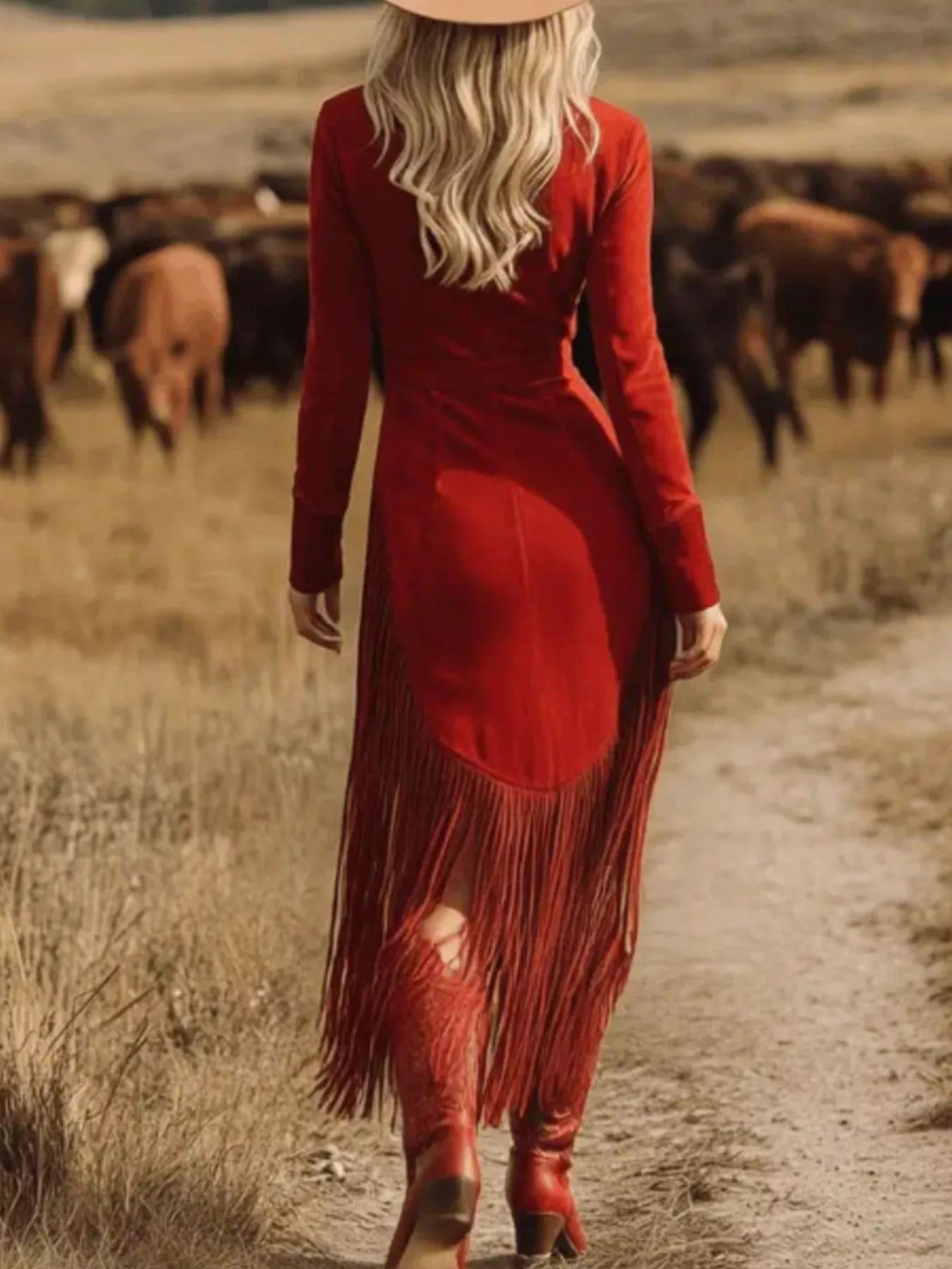 Trendsi Fringe Zip-Front Midi Dress -
