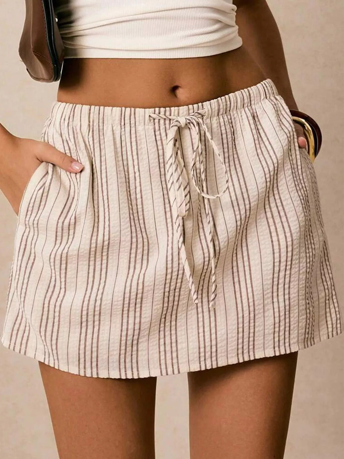 Striped skort, brown striped front