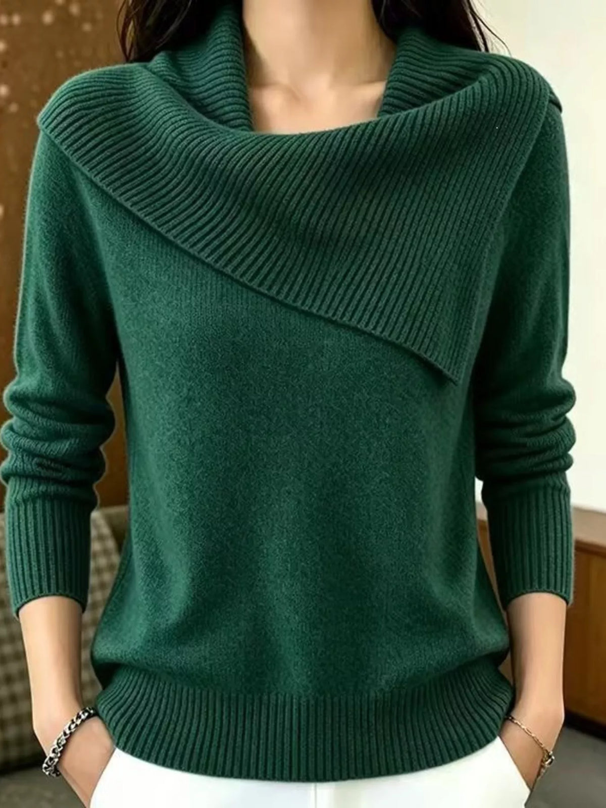 Trendsi Full Size Asymmetric Ribbed Collar Sweater Plus Size -