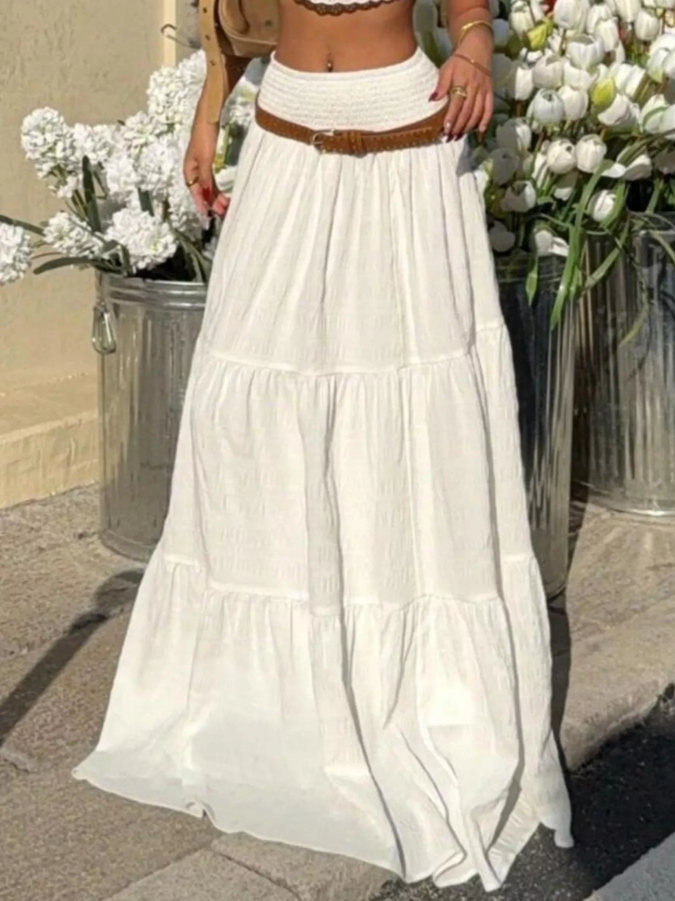 Trendsi Smocked Tiered Flowy Maxi Skirt -
