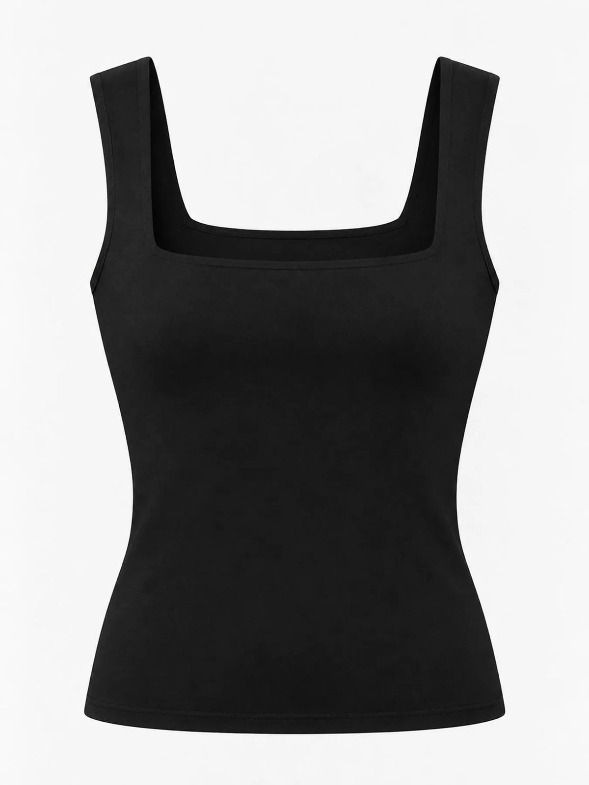 Black square-neck tank, front product view