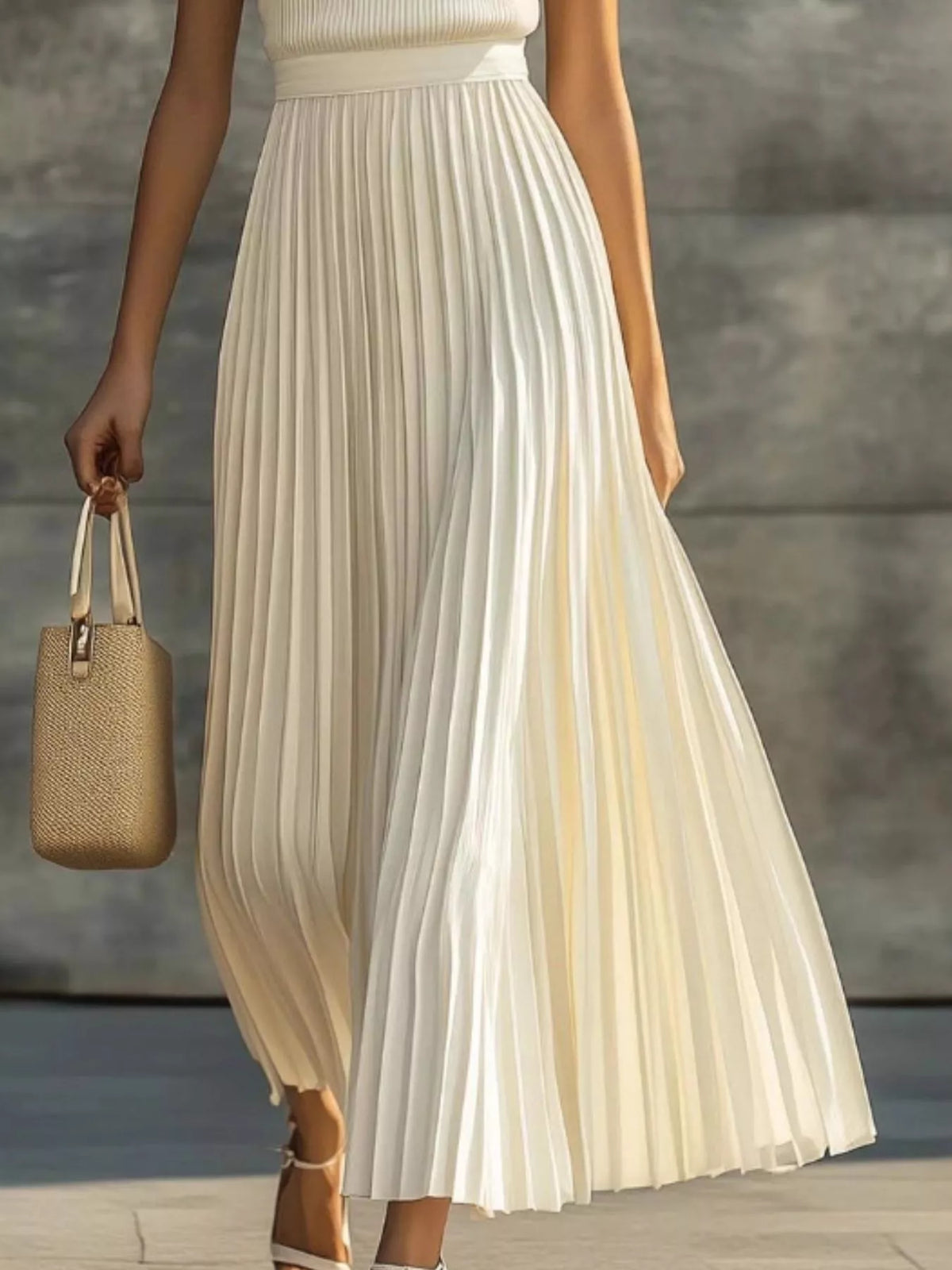 Trendsi Ribbed Sleeveless Pleated Maxi Dress -