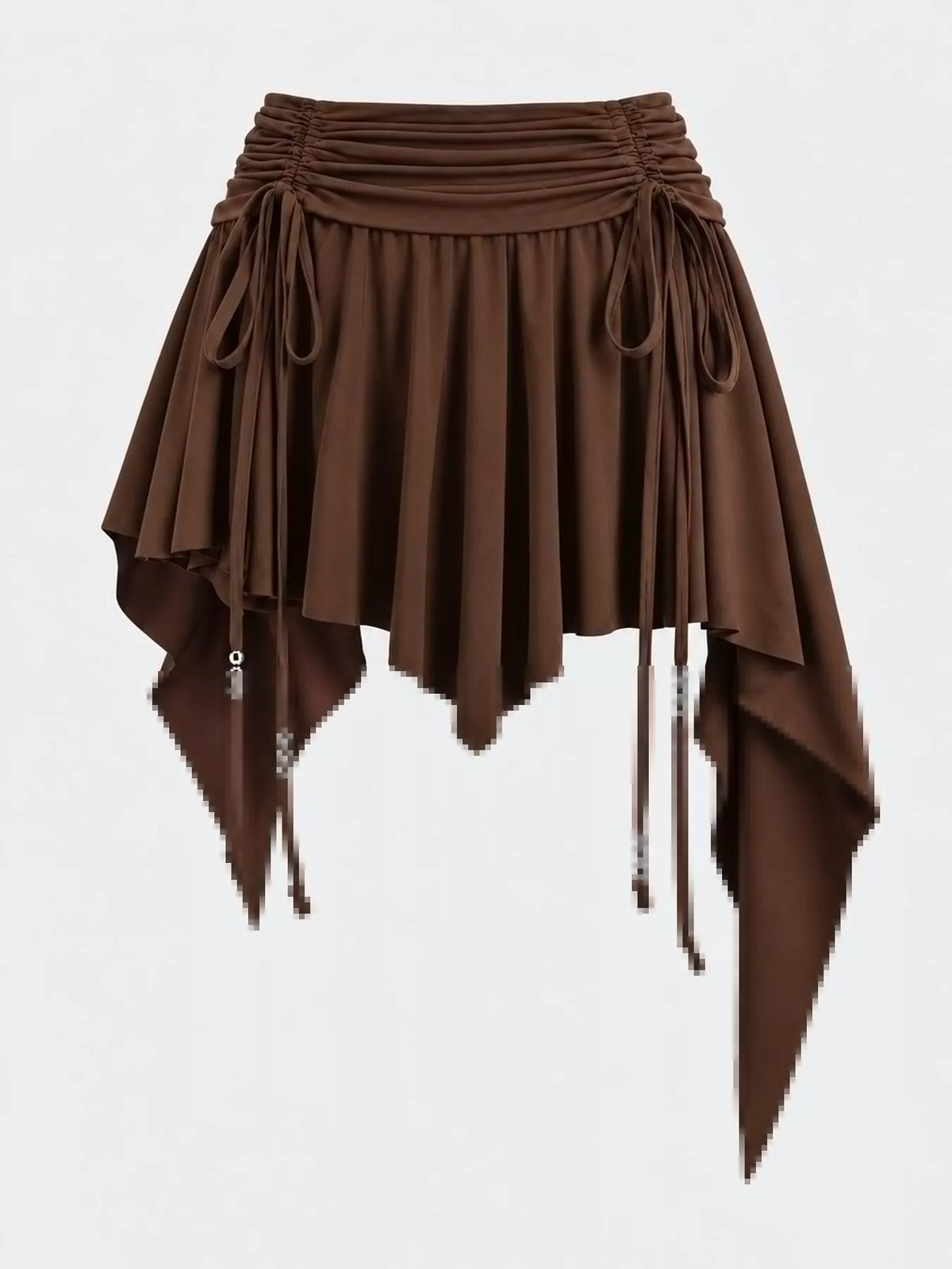 Ruched Asymmetrical Drawstring Mini Skirt in dark brown