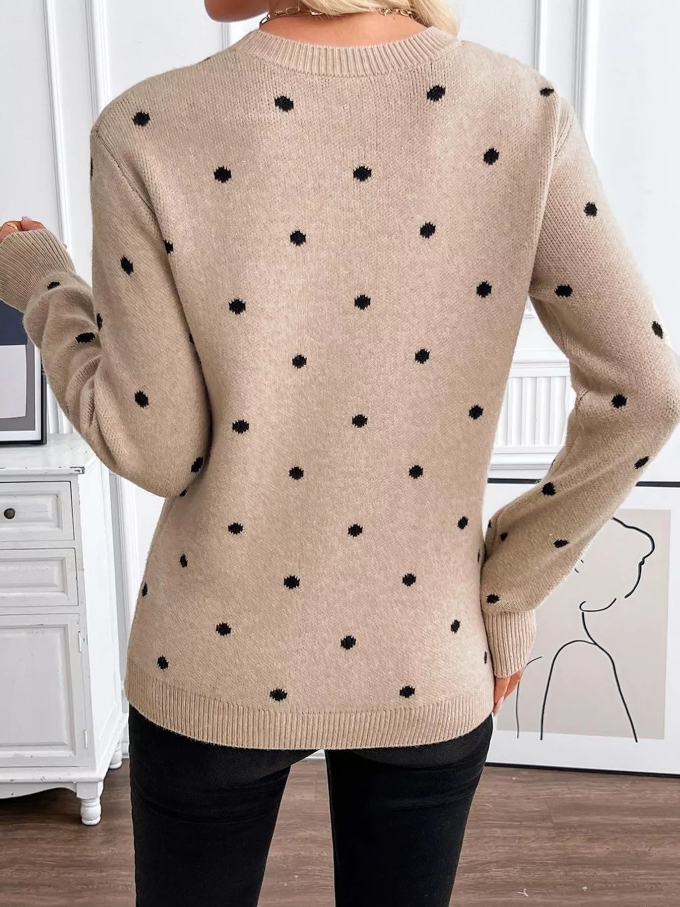 Trendsi Polka Dot Crew Neck Sweater -