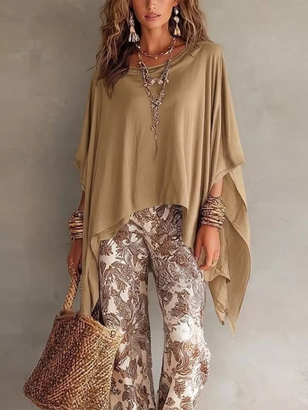 Trendsi Full Size Oversized Batwing Sleeve Flowy Top Plus Size -