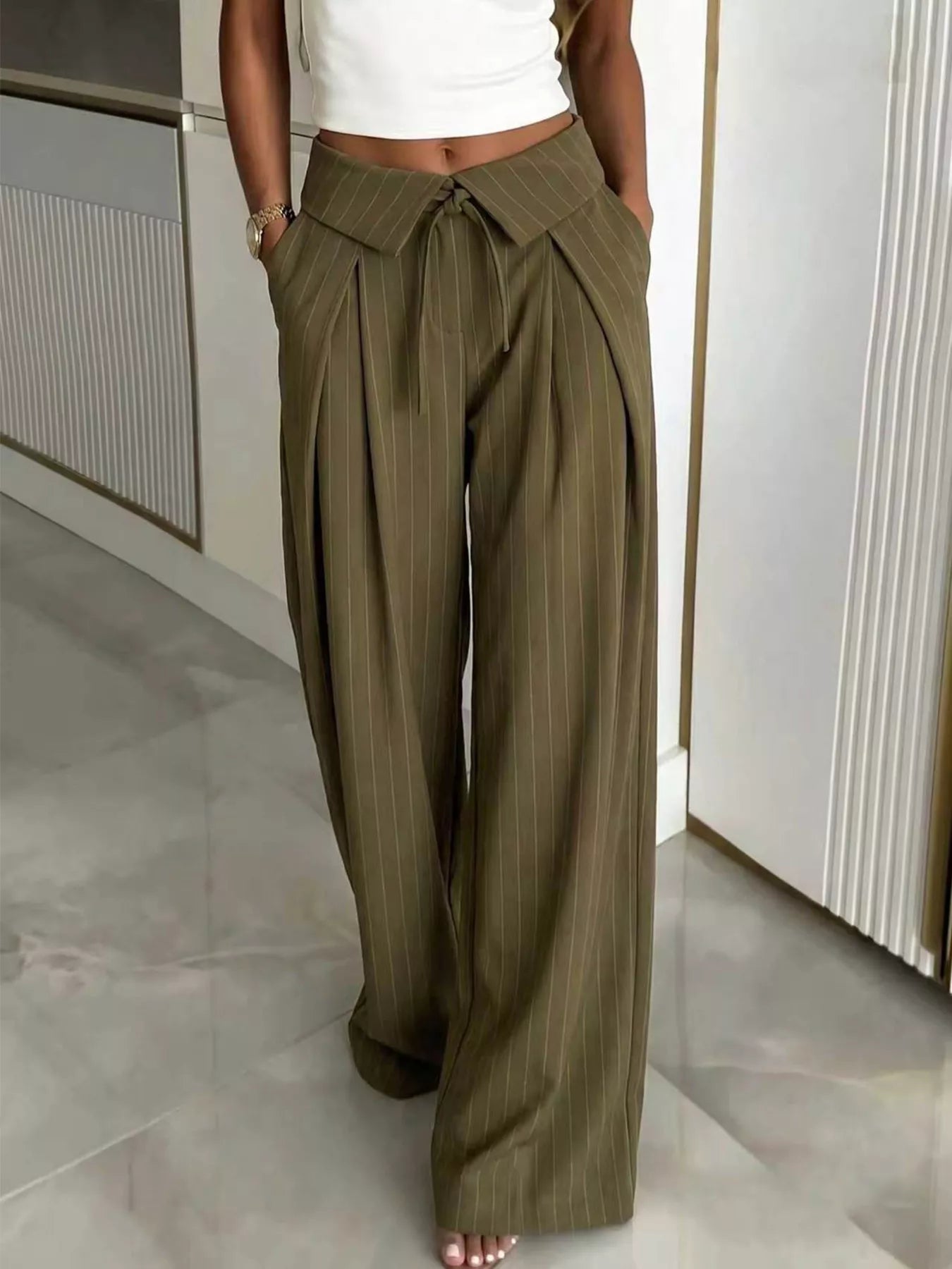 Trendsi High-Waisted Wide-Leg Pinstripe Pants -