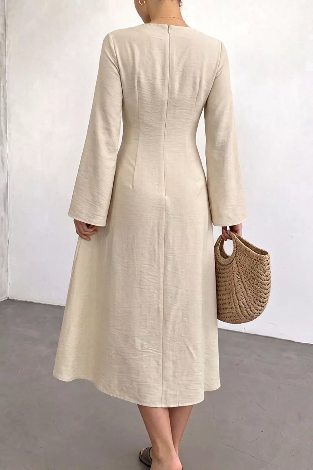 Trendsi Ruched Long Sleeve Midi Dress -