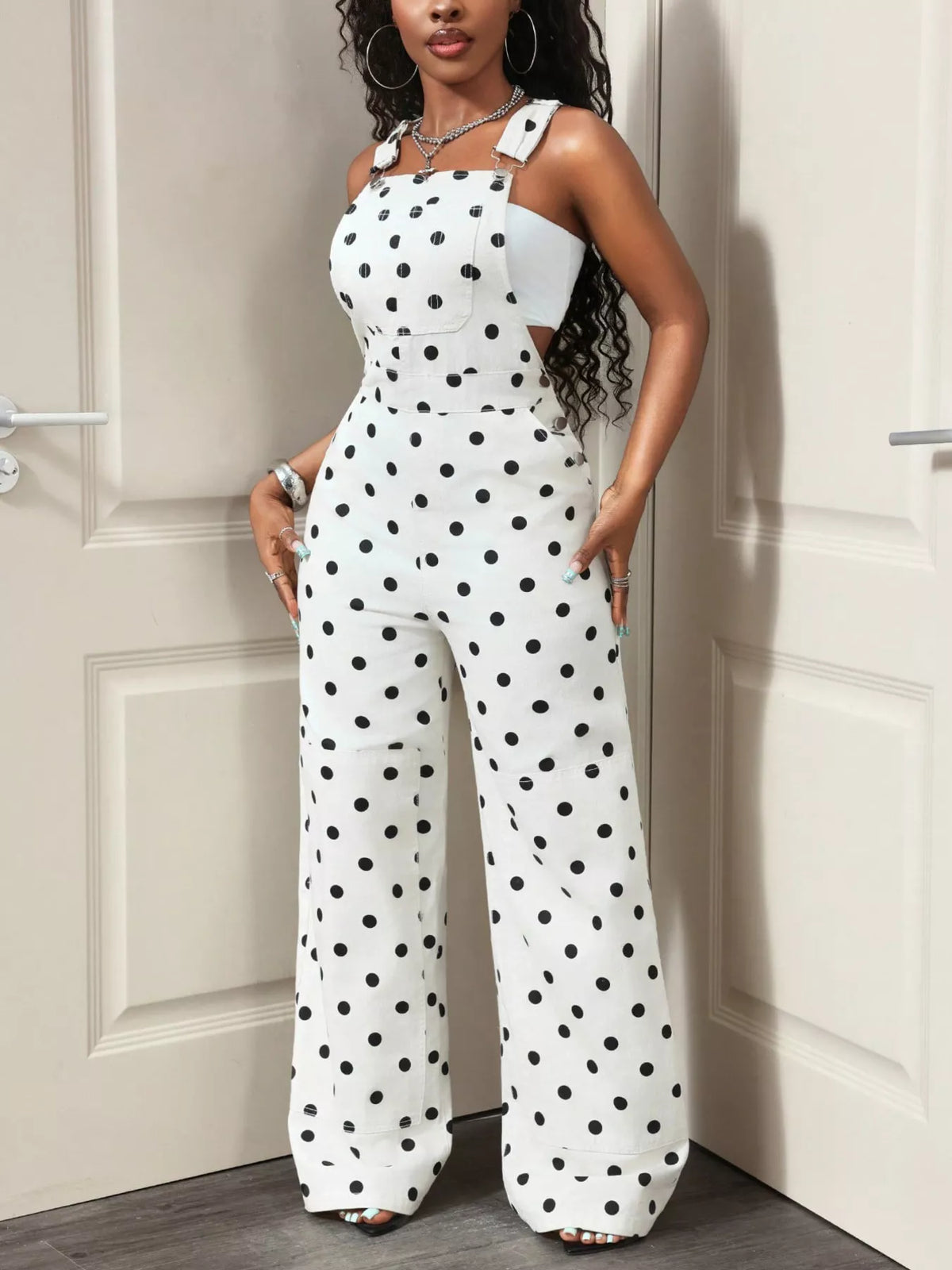 Overalls, white polka dot side