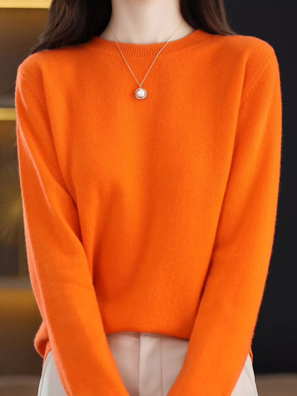 Crew Neck Long Sleeve Sweater — front view