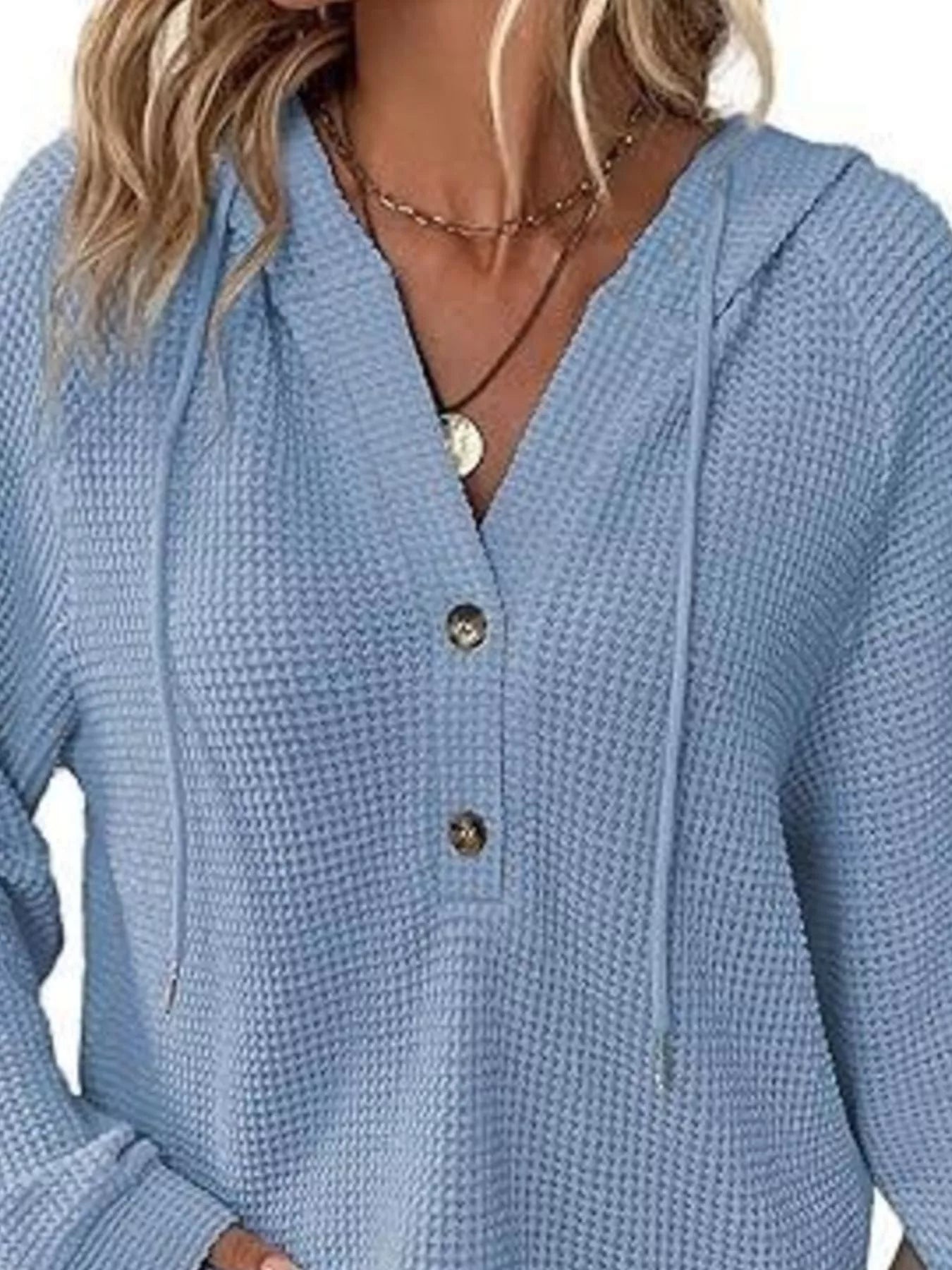Trendsi Full Size Waffle Knit Half-Button Hoodie Plus Size -