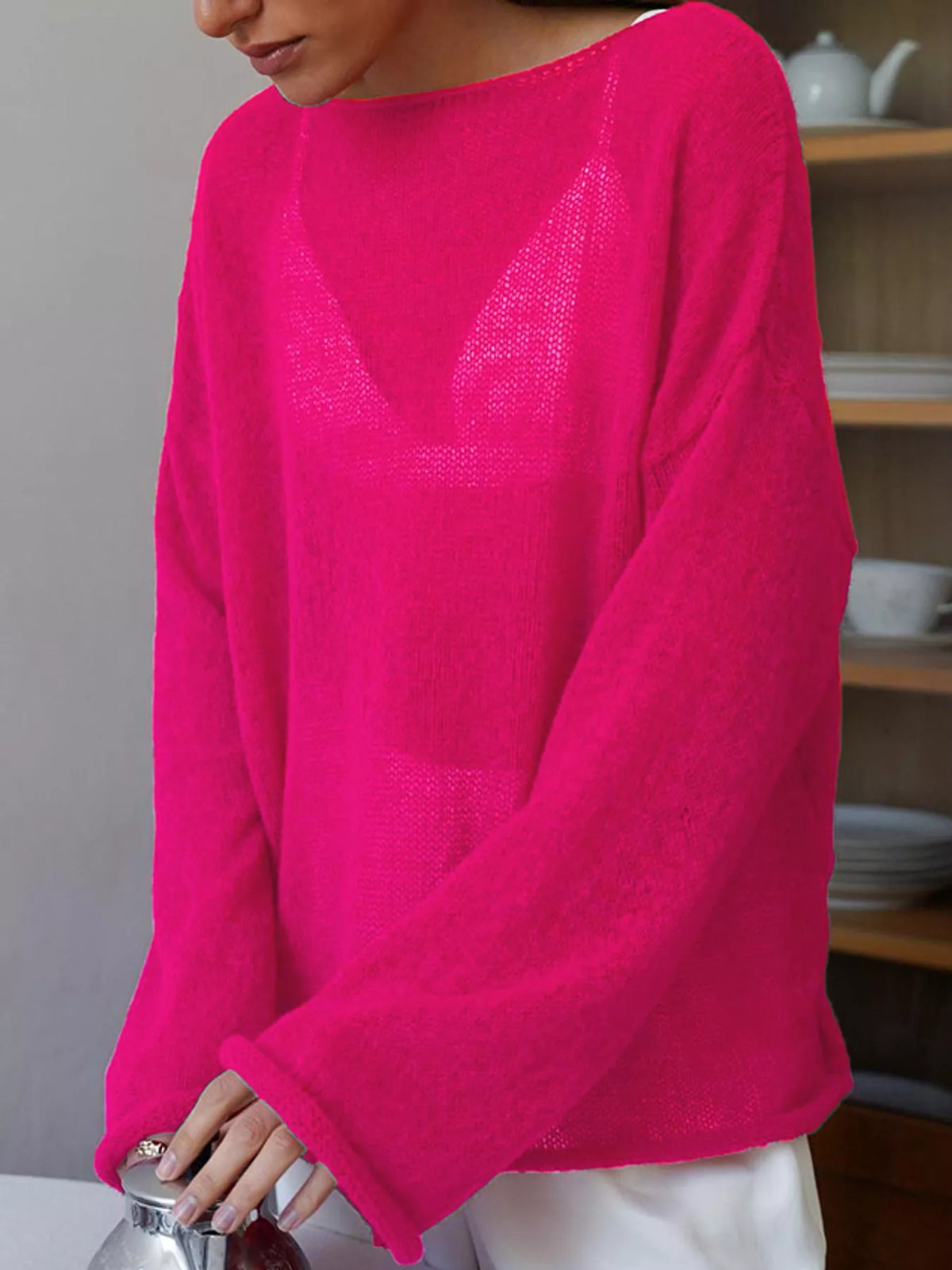 Knit cover-up, hot pink front