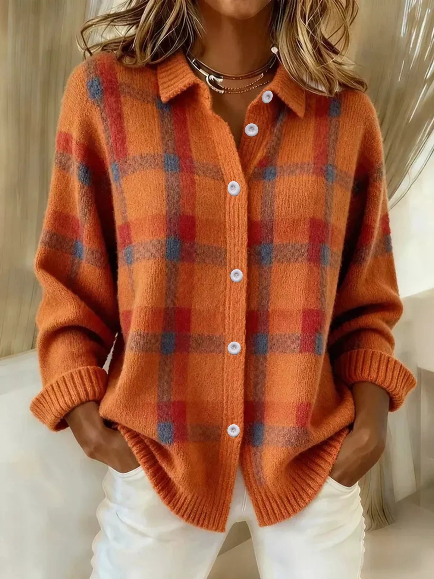 Trendsi Plaid Button-Up Cardigan -