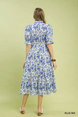 Trendsi Umgee Floral Ruffle Trim Tiered Midi Dress - Dresses