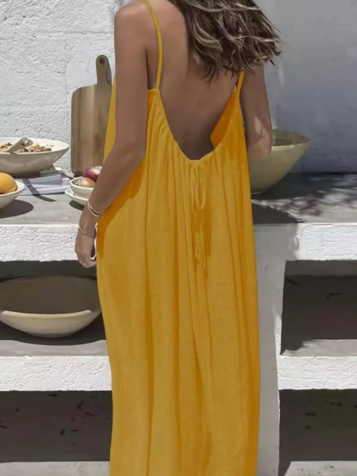 Backless Spaghetti Strap Maxi Dress — back view