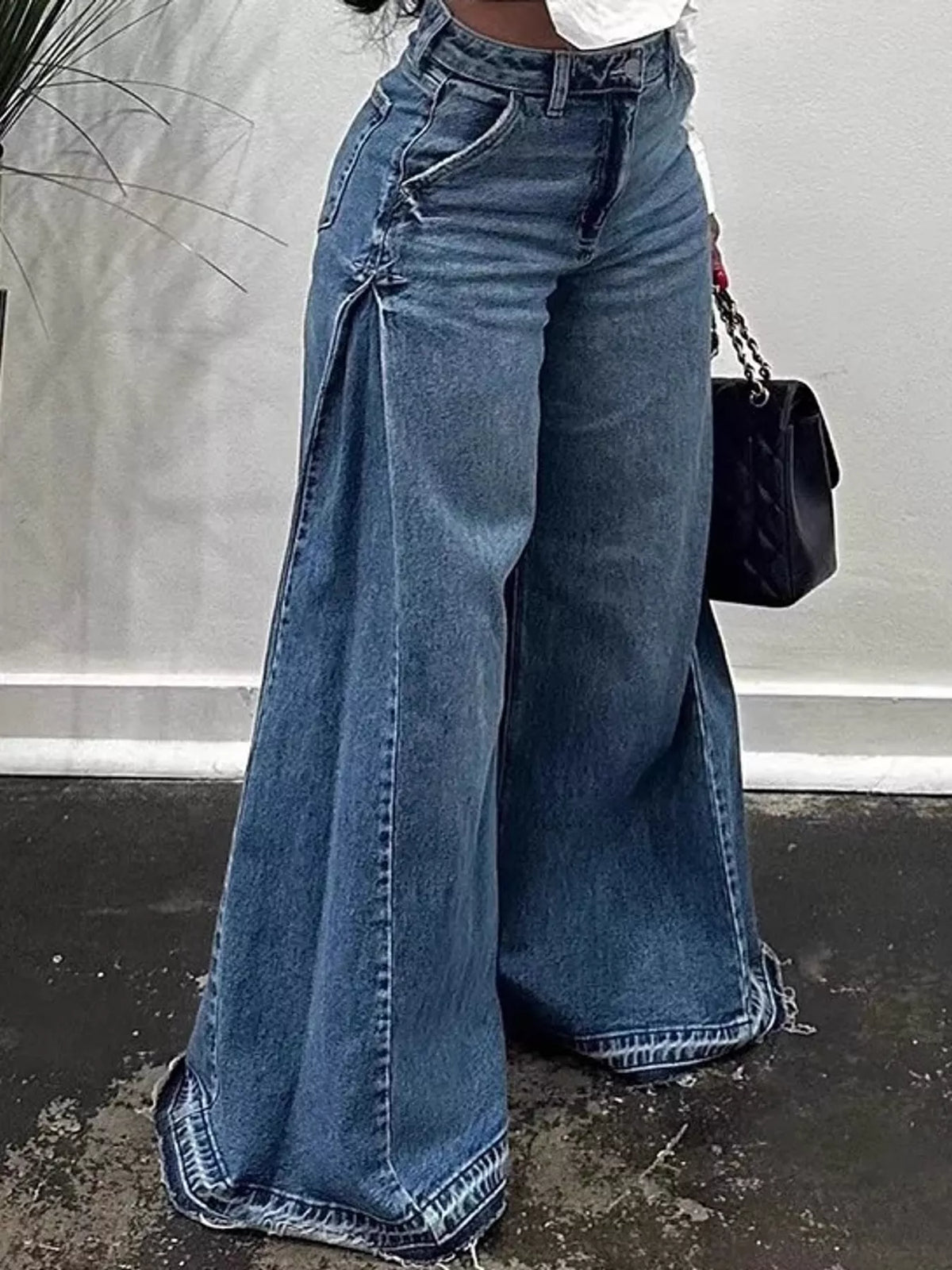 Mid-Rise Wide-Leg Jeans with Side Panels, side view