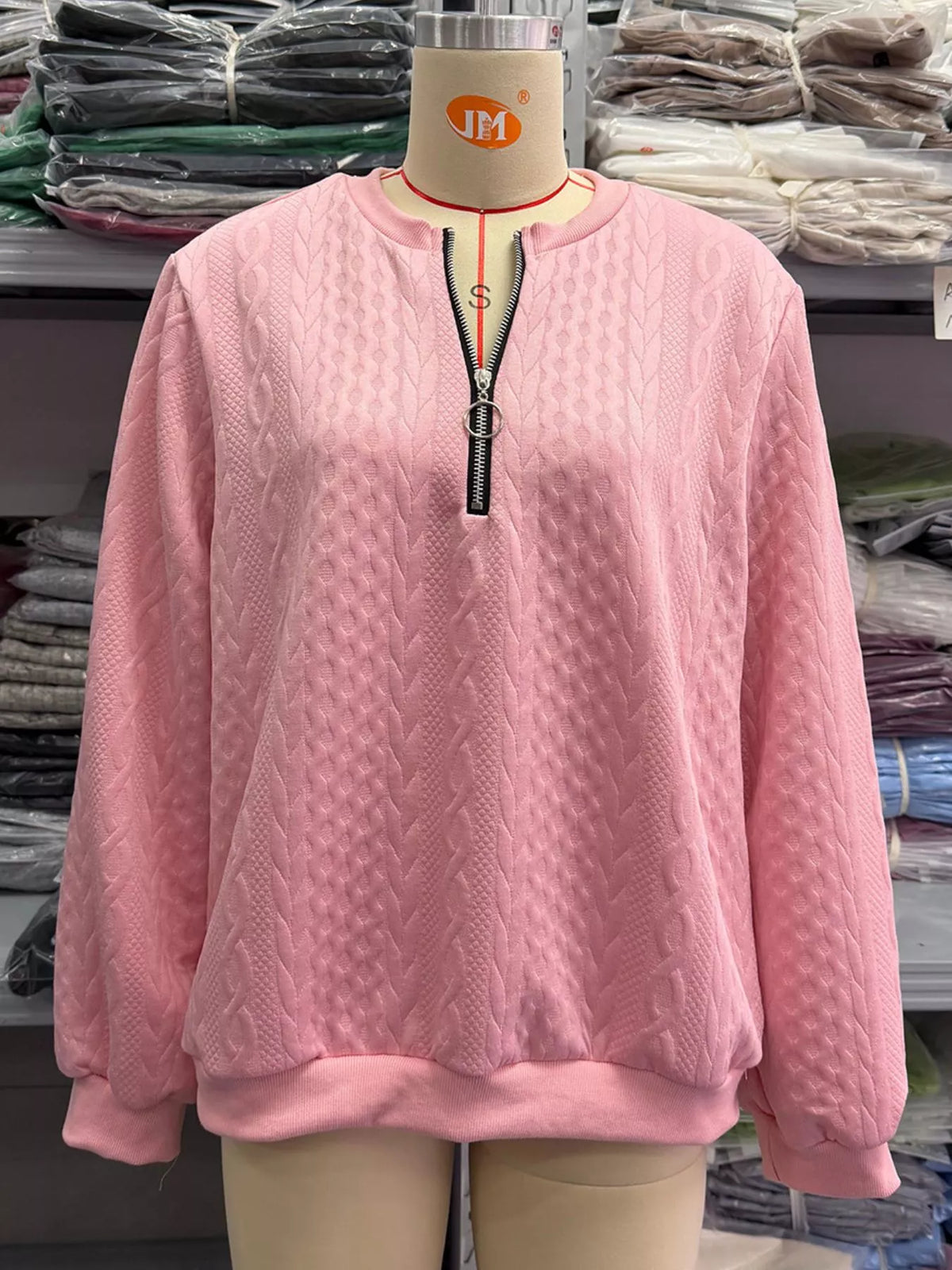 Quarter-Zip Cable Knit Sweatshirt — garment front