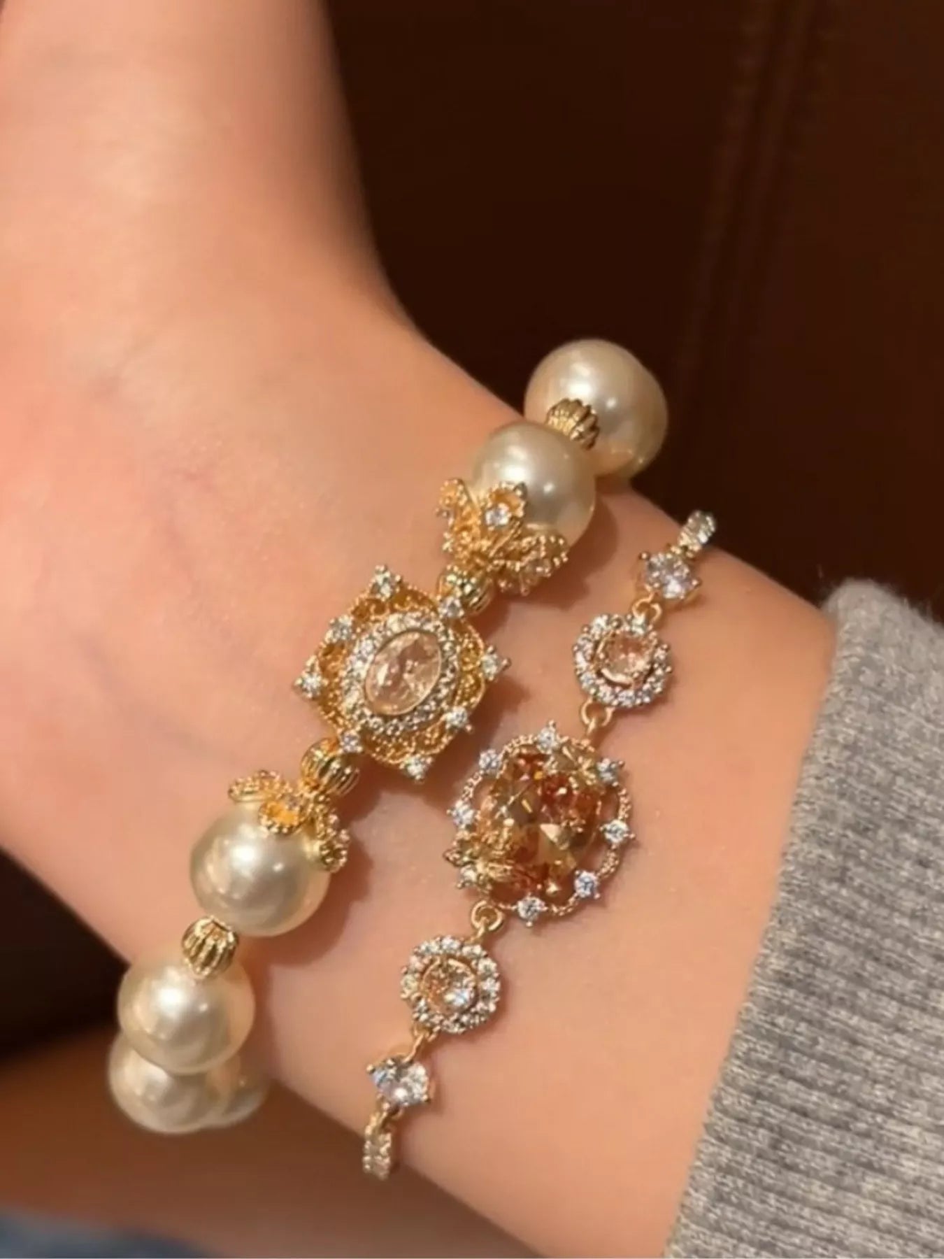 Trendsi 18K Gold-Plated Pearl Bracelet -