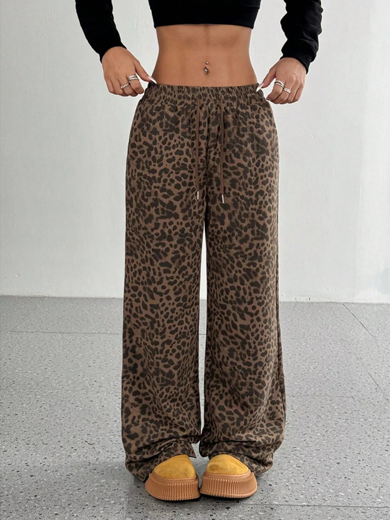 Trendsi Leopard Wide-Leg Drawstring Pants -
