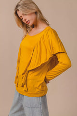 Trendsi BiBi Jersey Knit Top With Cascade Shoulder Ruffle -