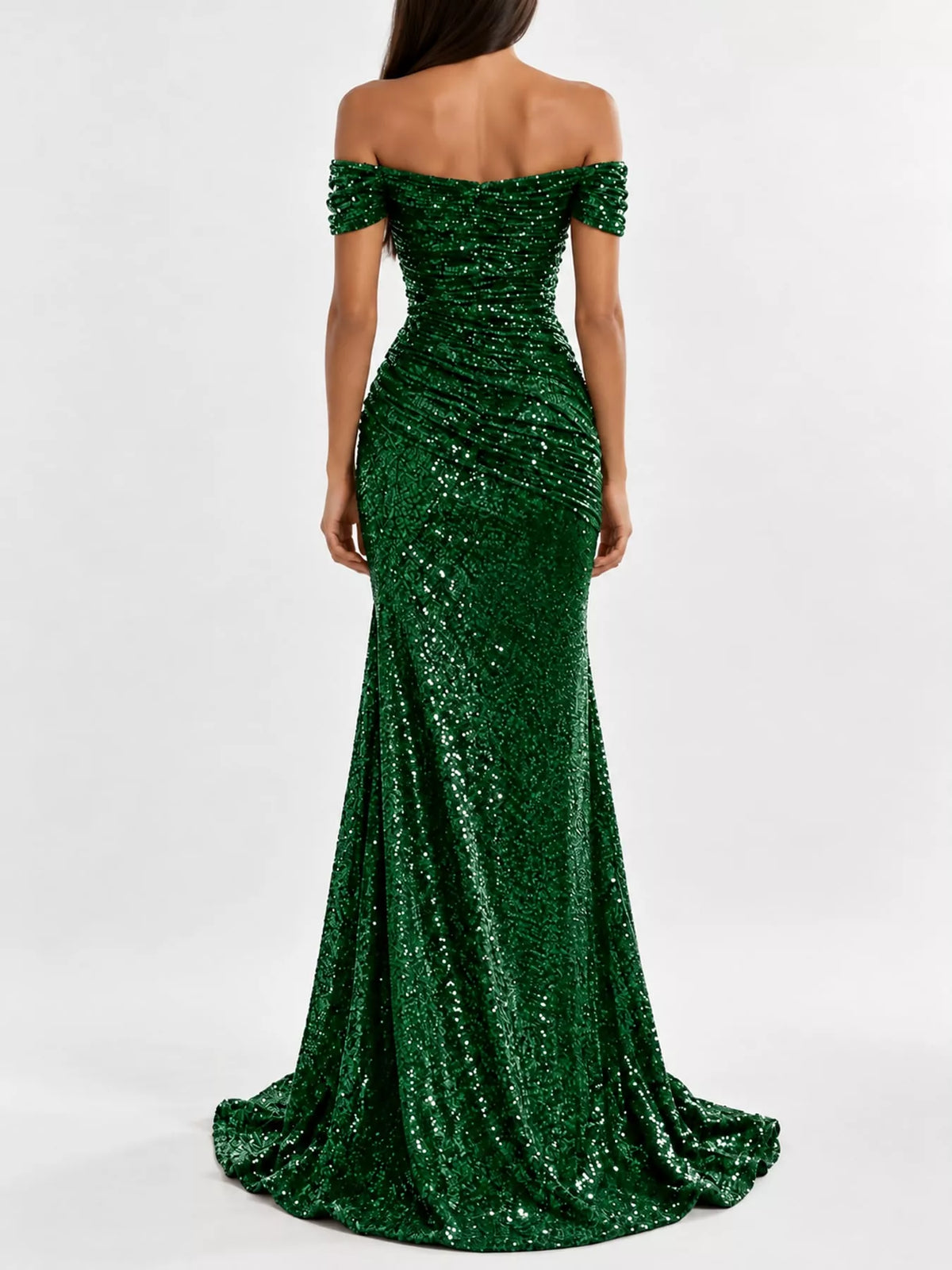 Off-shoulder short sleeve maxi dress, back view