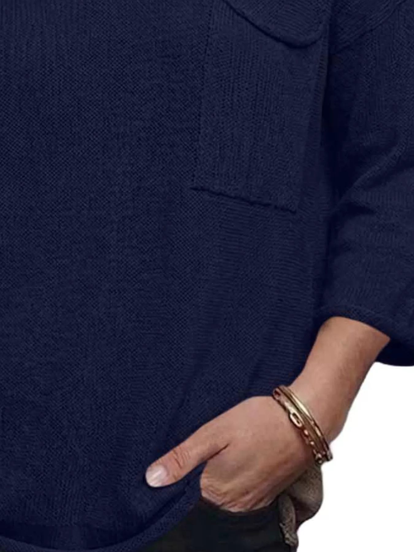 Trendsi V-Neck Chest Pocket Knit Top -