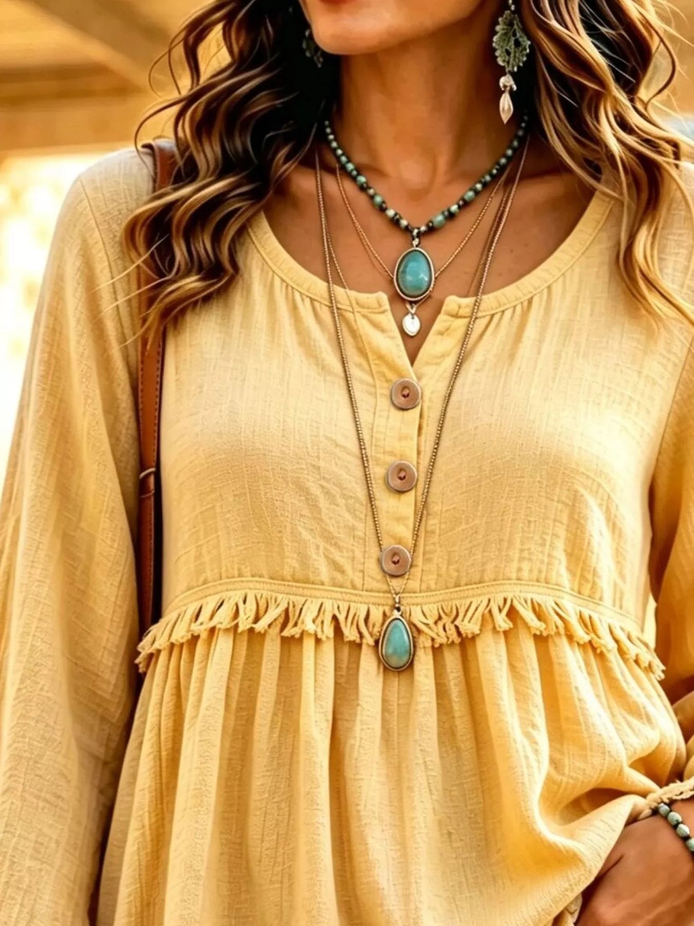 Trendsi Button-Down Detail Fringed Hem Blouse -