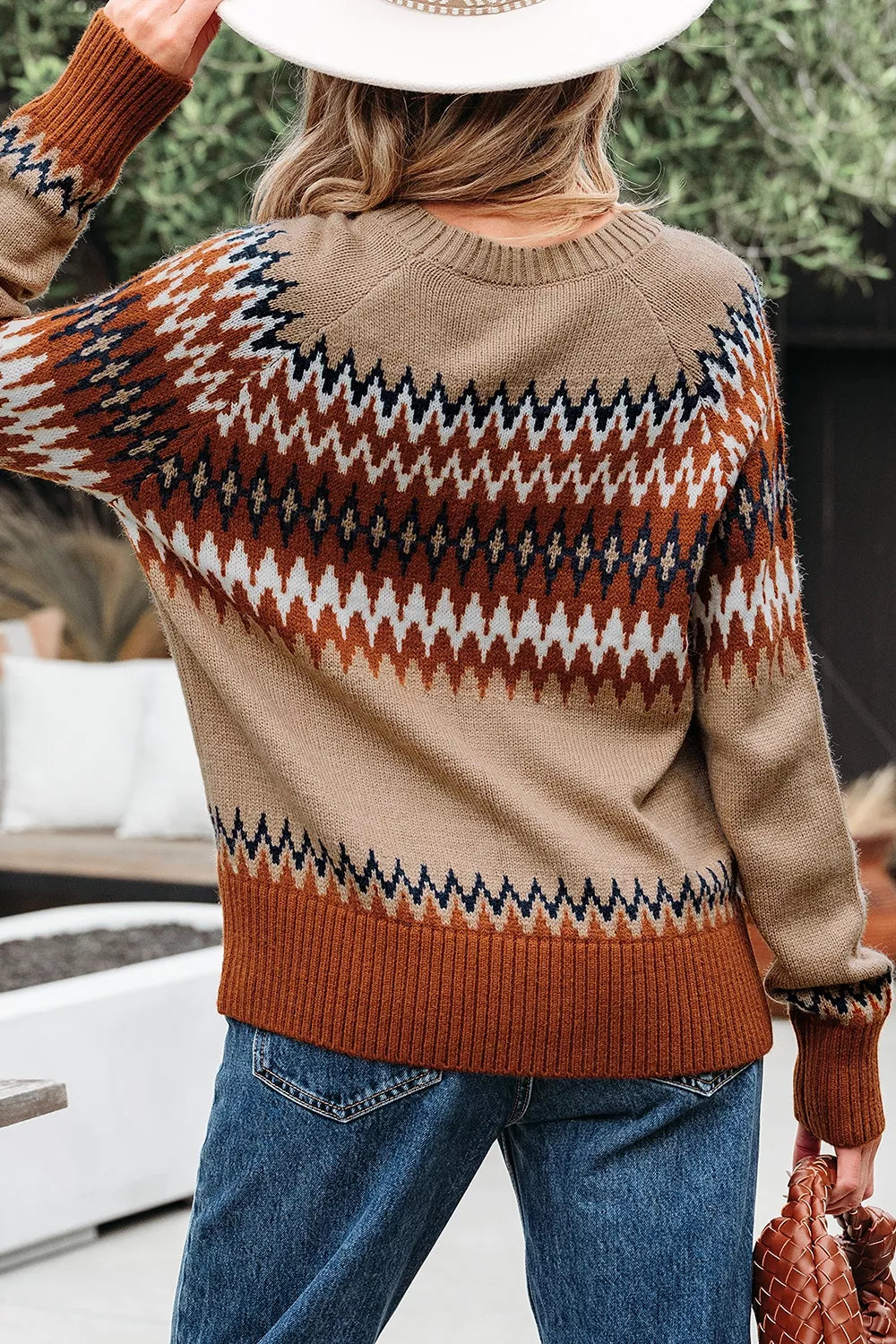 Trendsi Geometric Pattern Long Sleeve Sweater -