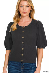 Trendsi Zenana Puff Sleeve Wool Sweater Cardigan -