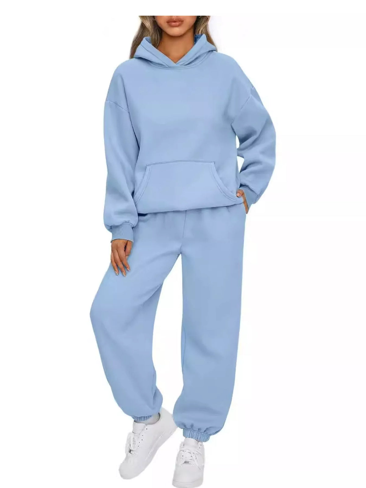 Drop Shoulder Hoodie and Jogger Sweatpants Set — front view