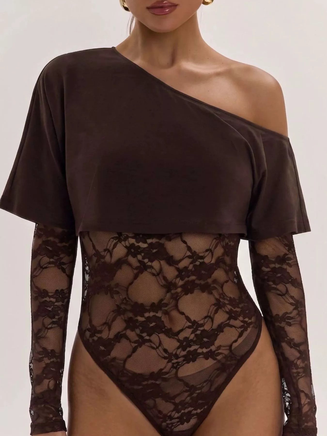 Trendsi One-Shoulder Lace Bodysuit -