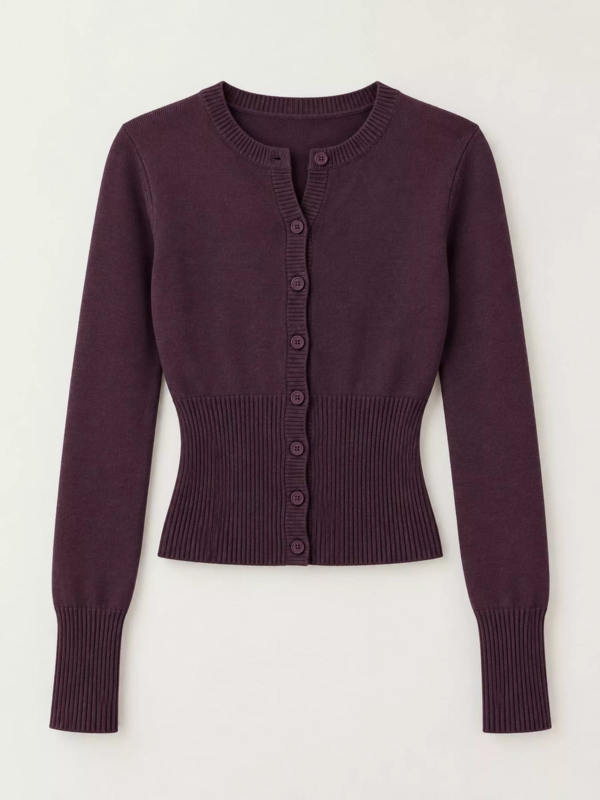 Slim-fit Ribbed Knit Button-Down Cardigan, front view