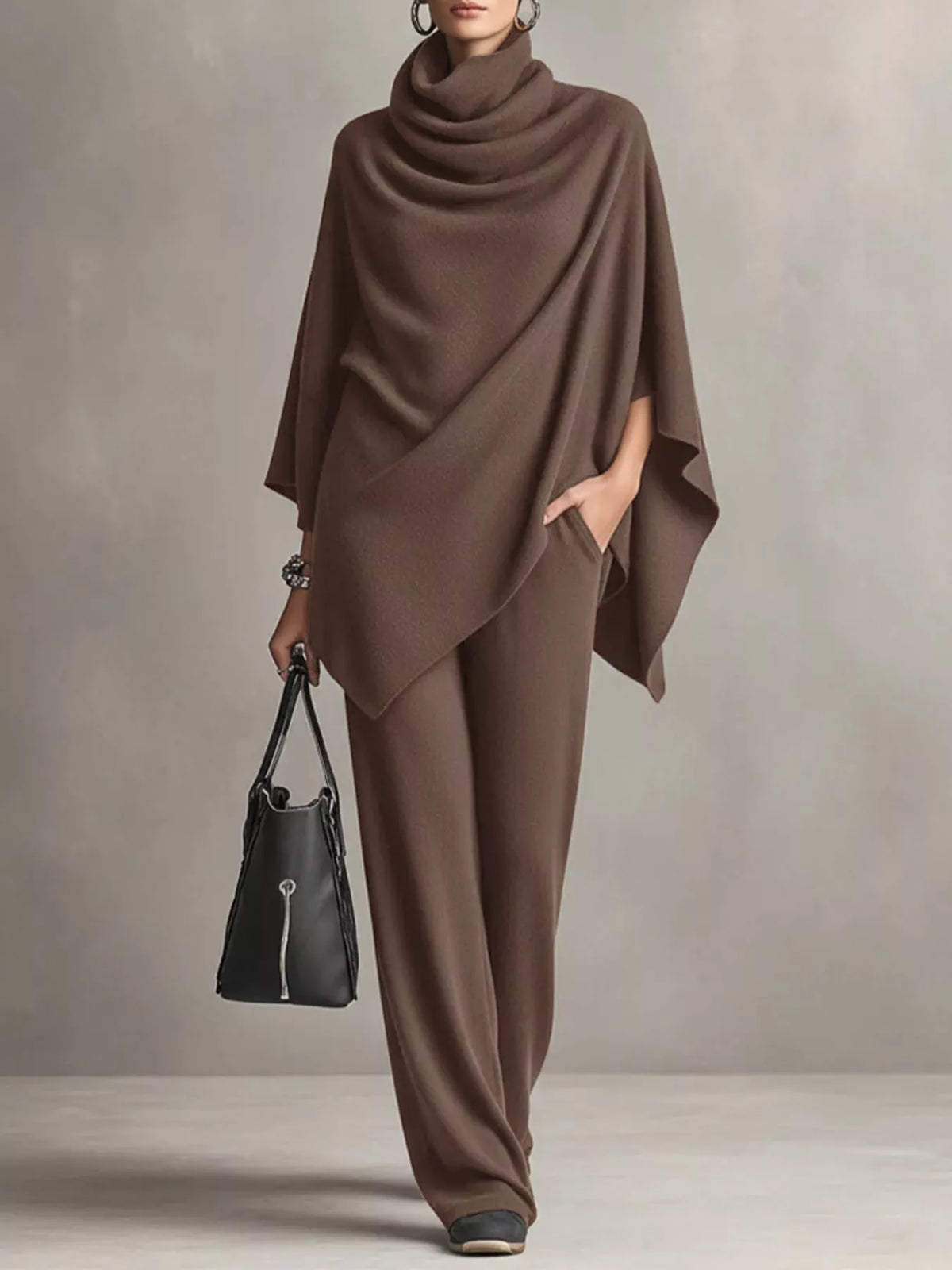 Poncho and pants set, brown front