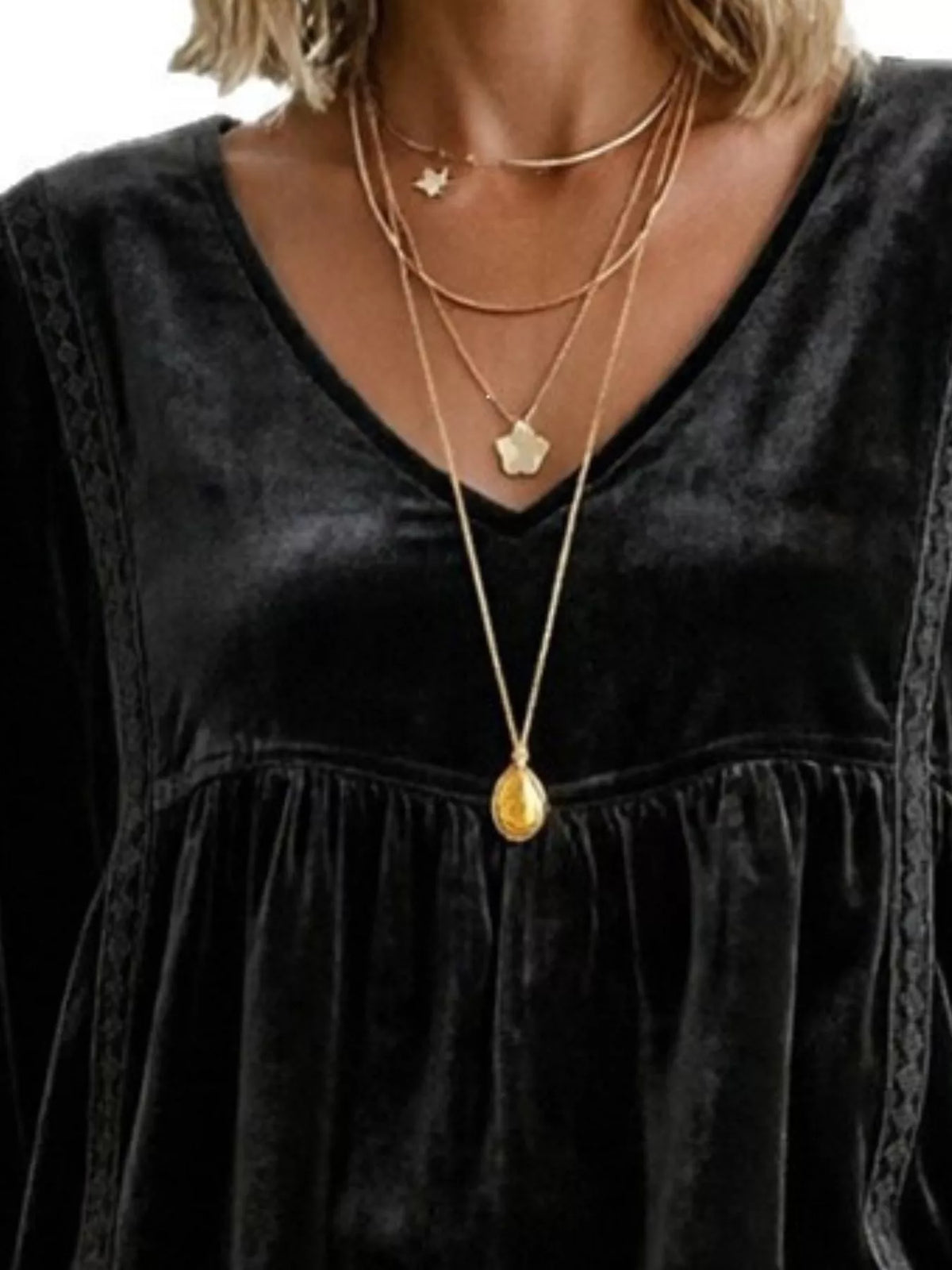 Women's V-Neck Long-Sleeve Velvet Blouse with Lace Trim — alternate view 13