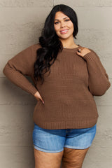 Trendsi Zenana Breezy Days Plus Size High Low Waffle Knit Sweater - Shirts