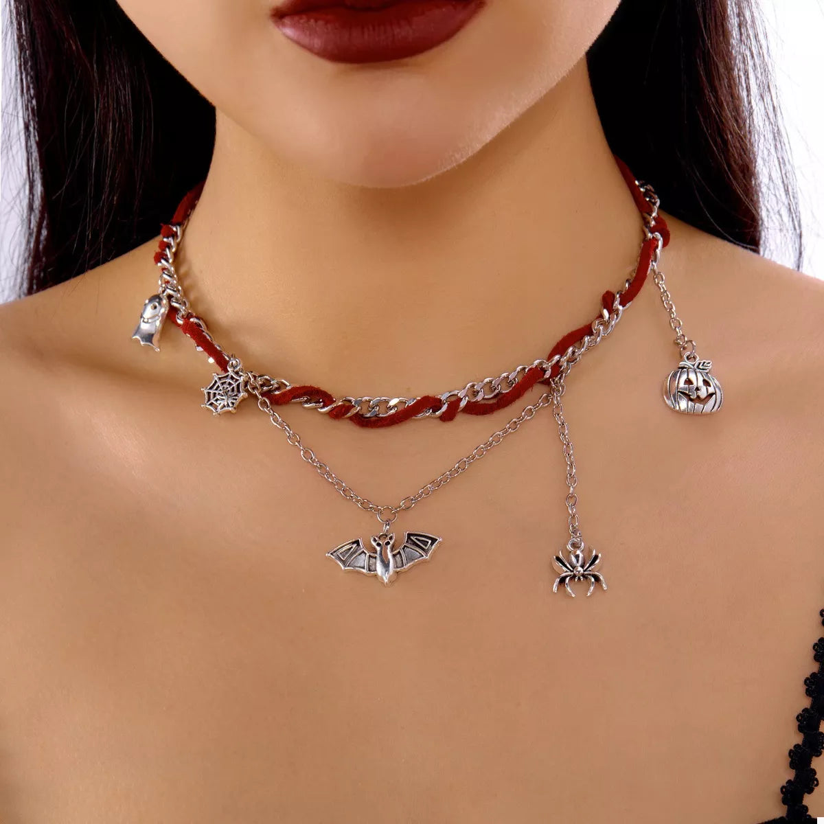 Trendsi Halloween Double Layered Pendant Necklace -
