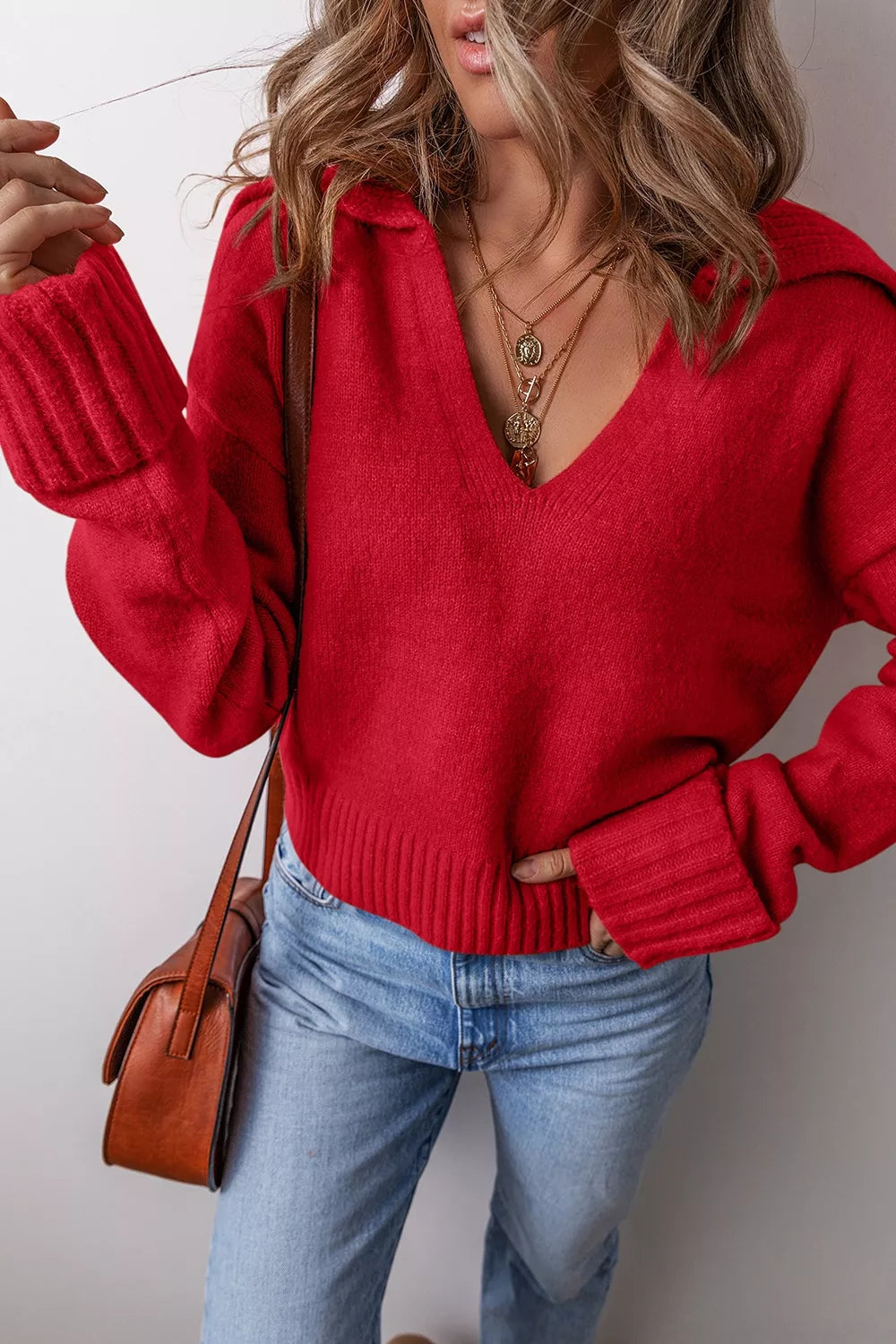 Trendsi Ribbed Hem Long Sleeve Sweater -