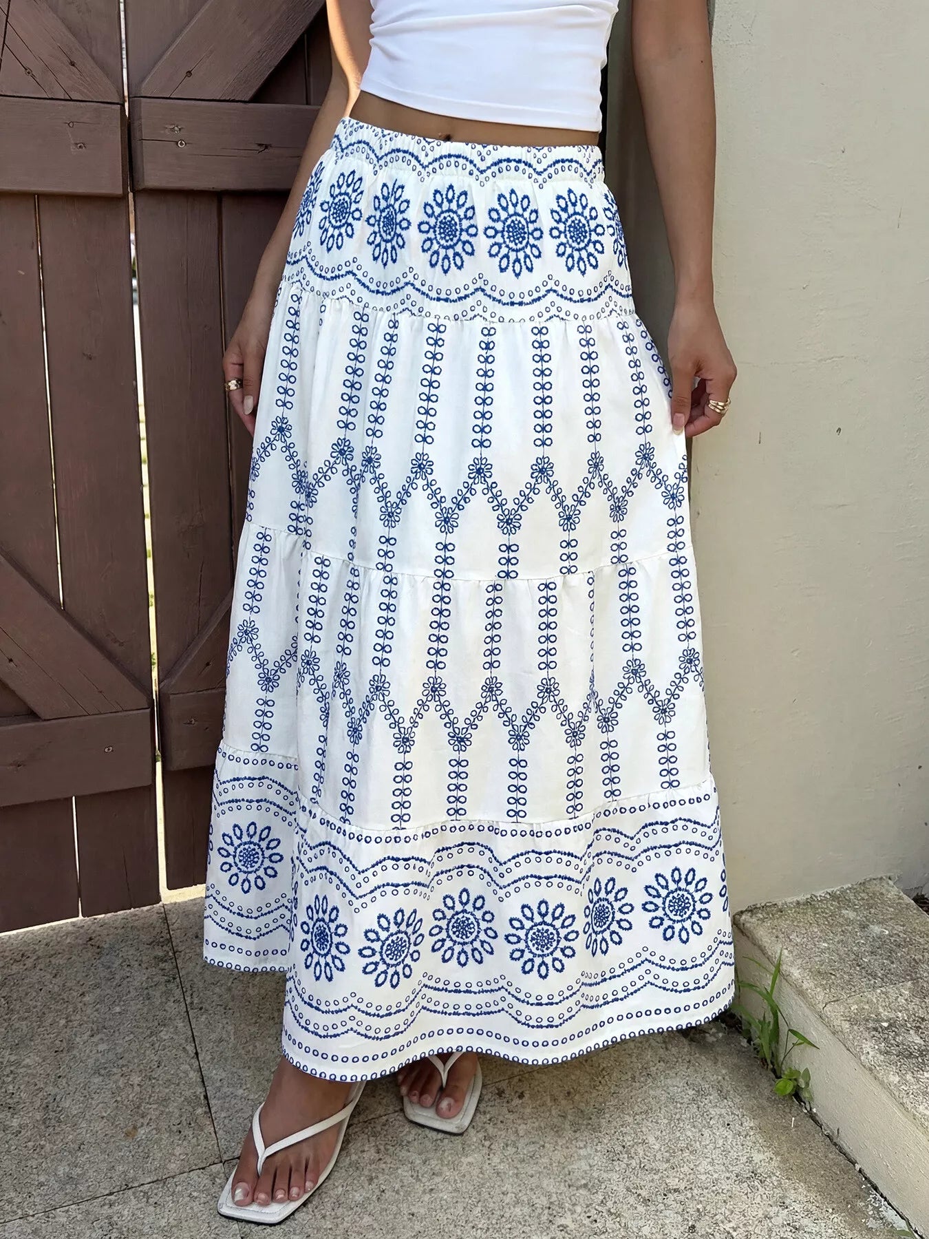Trendsi Printed Tiered Maxi Skirt -