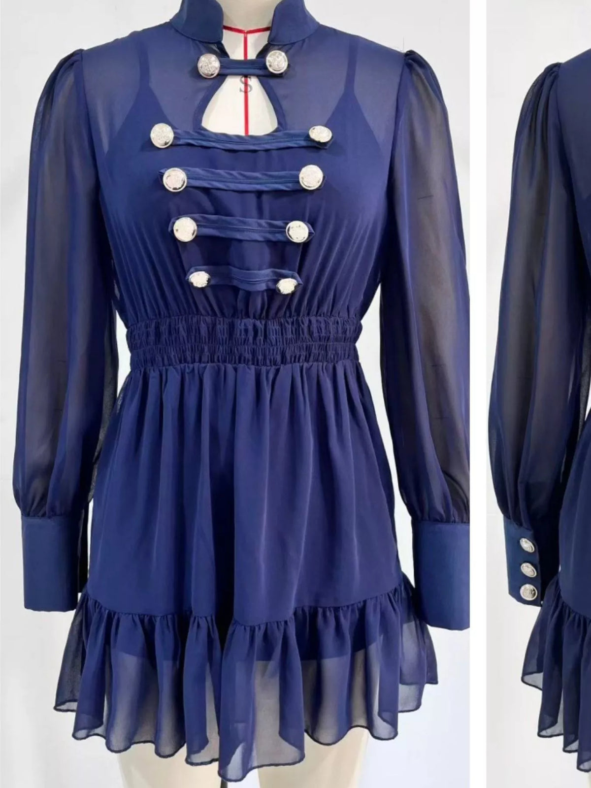 Navy ruffled chiffon mini dress, outer dress product view