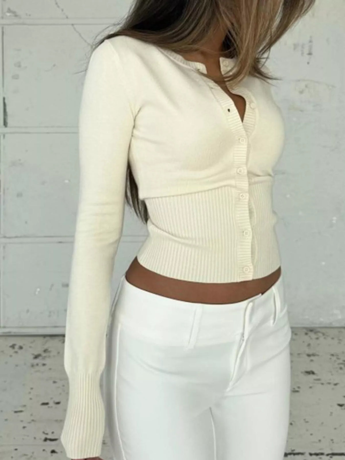 Slim-fit Ribbed Knit Button-Down Cardigan, front view