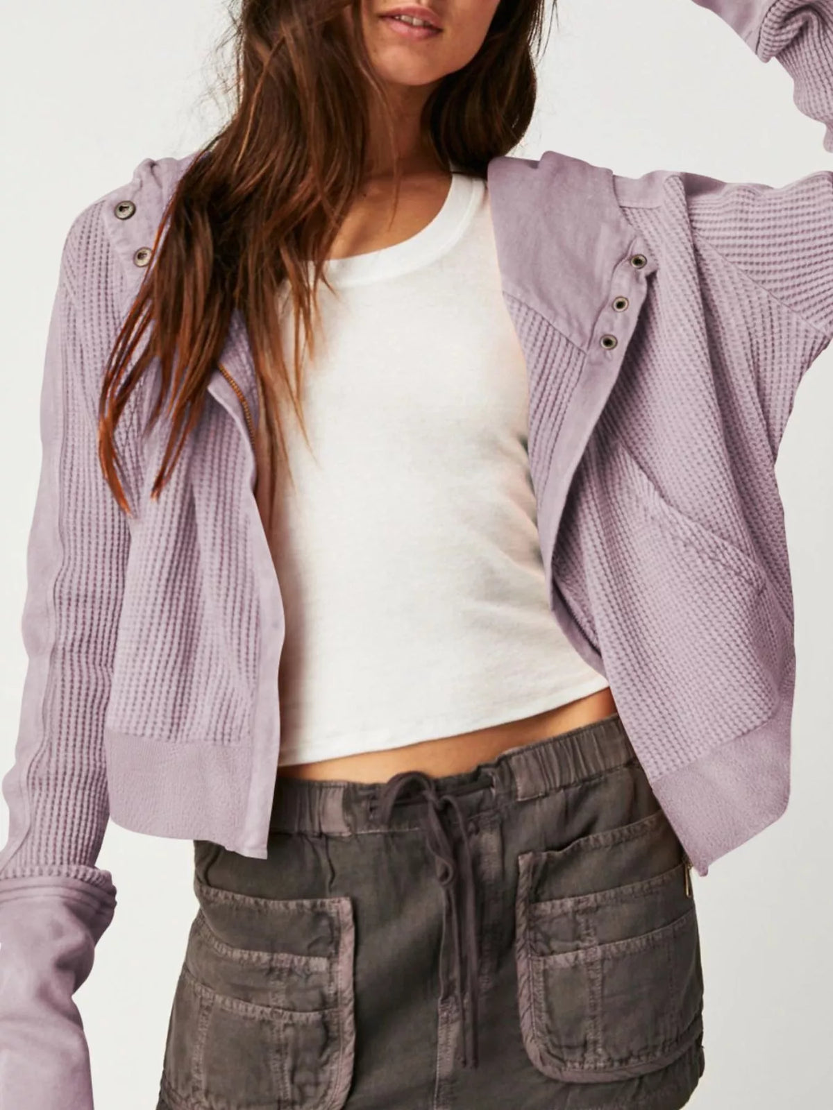 Trendsi Waffle Knit Zip-Up Jacket -