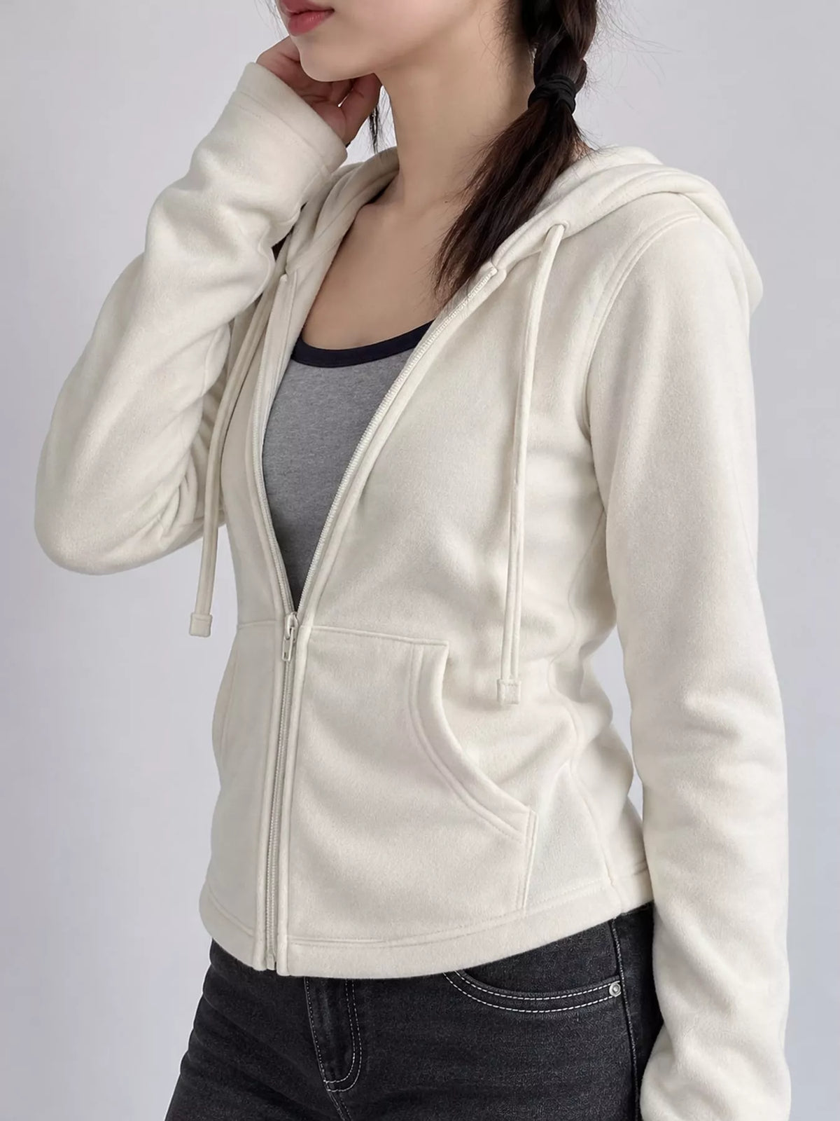Drawstring hoodie, white side